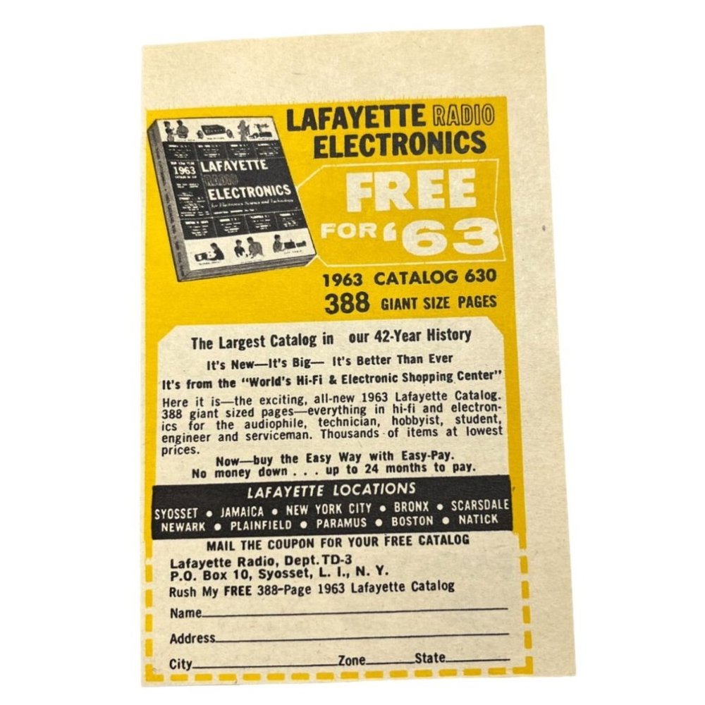 Vintage 1963 Print Ad Lafayette Radio Electronics Giant Size Catalog Order Form